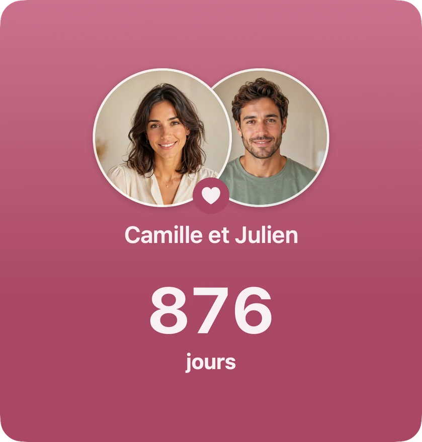 Carte de couple comptant les jours ensemble