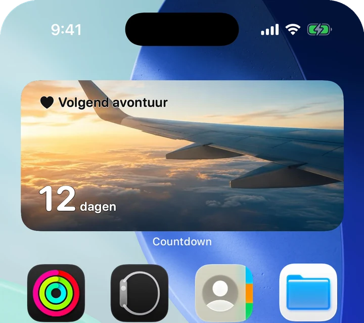 Countdown-widget op het beginscherm van een iPhone